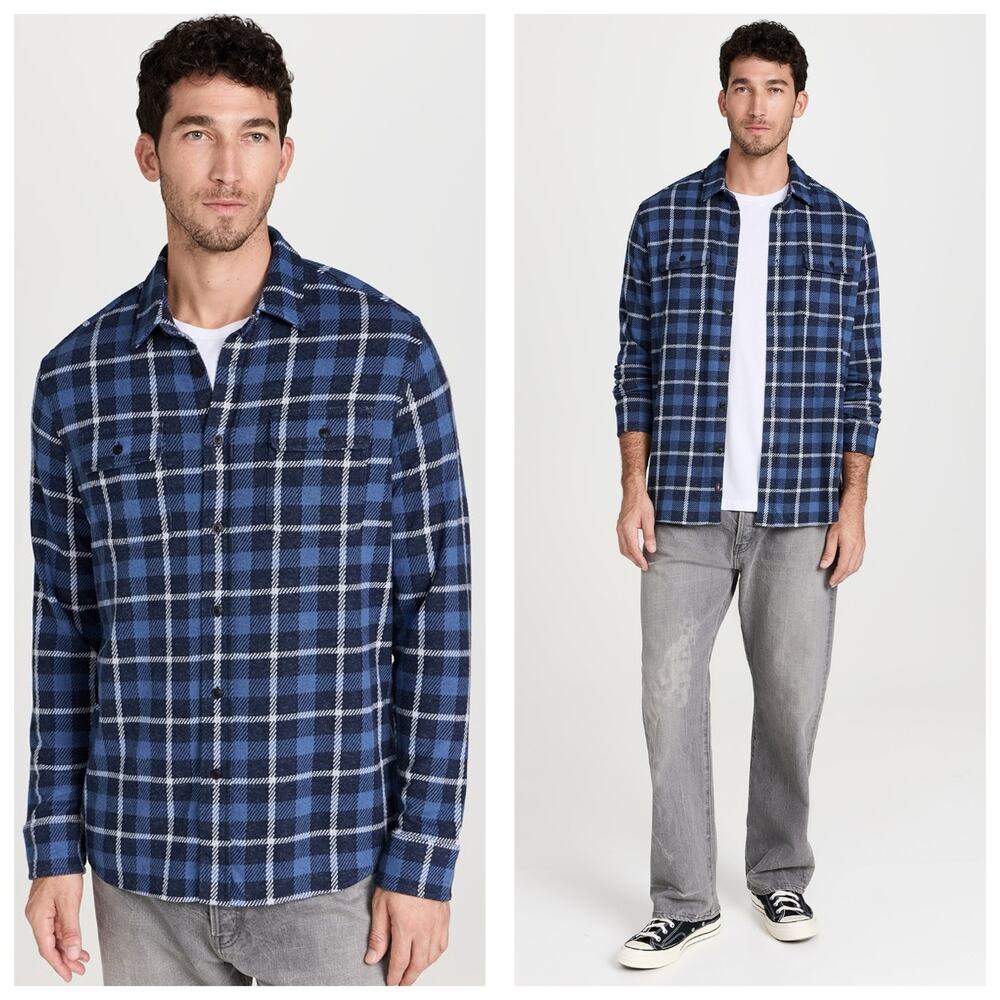 Faherty Men’s Legend Sweater Shirt Size Large Blue Plaid Soft Buttondown Cozy